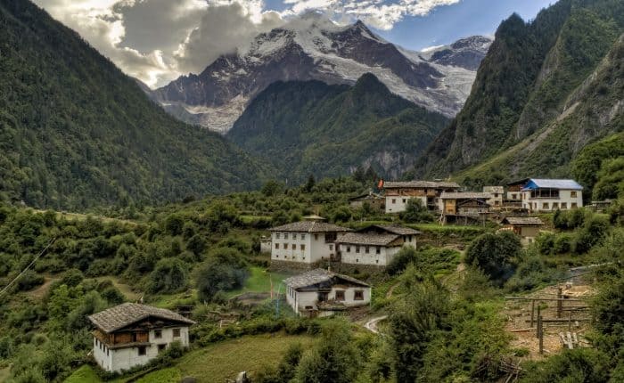 aerial view of dwellings in the himalayas