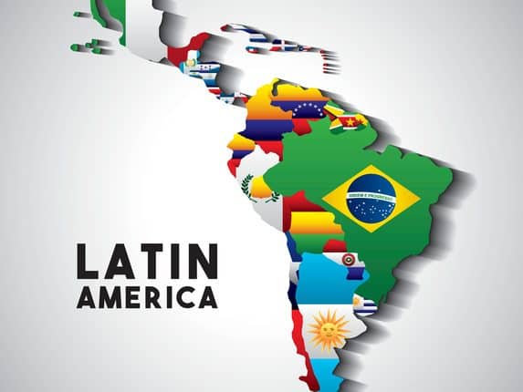 a map with all the flags of latin America