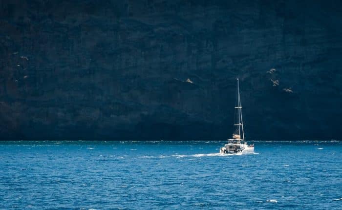 a boat on the blue sea