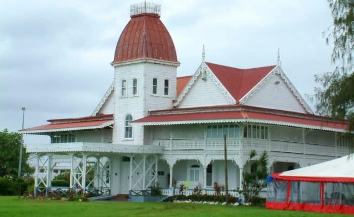 white old house with red roof, Royal Palace Tonga