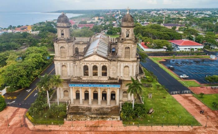 aerial view of a large concrete building