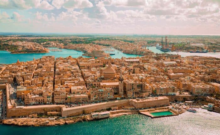 aerial view of malta - showing sparkling seas and houses