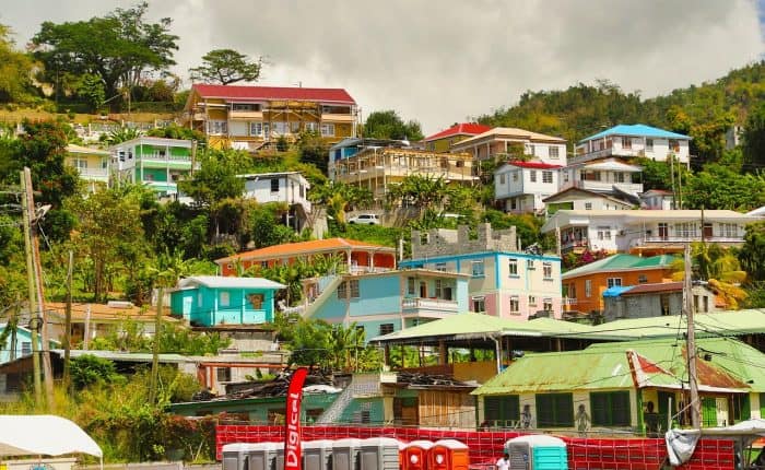 Houses on the hillside in Dominica