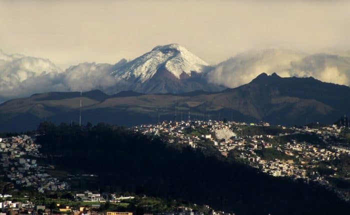 Volcano view from city in Ecuador