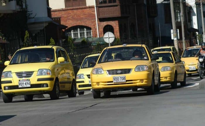 two rows of taxis in Medellin Colombia
