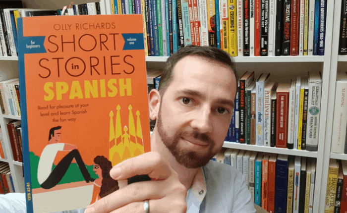 Olly Richards Short Stories In Spanish Book Held Up By Mikkel Thorup
