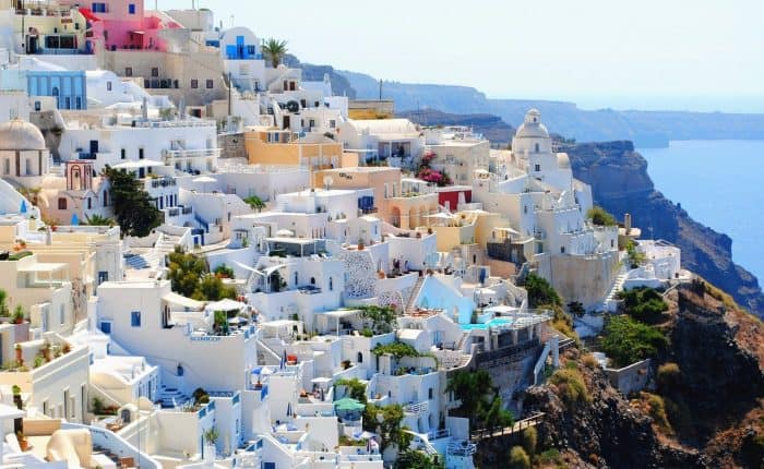 Santorini Greece, hillside homes