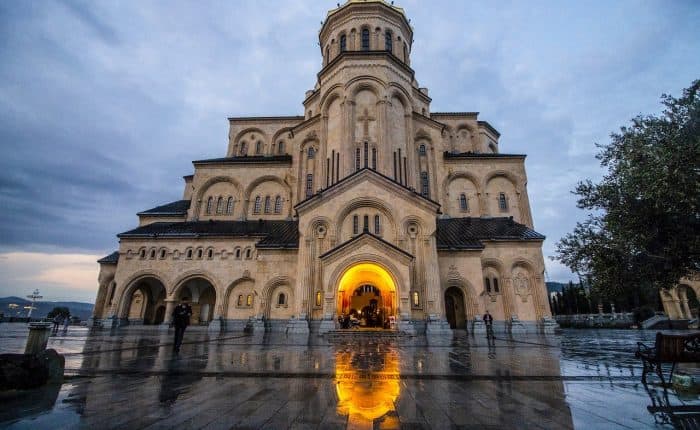 Outside a beautiful church in Tbilisi Georgia