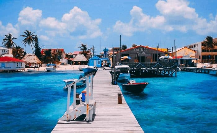A long dock on the ocean in Belize